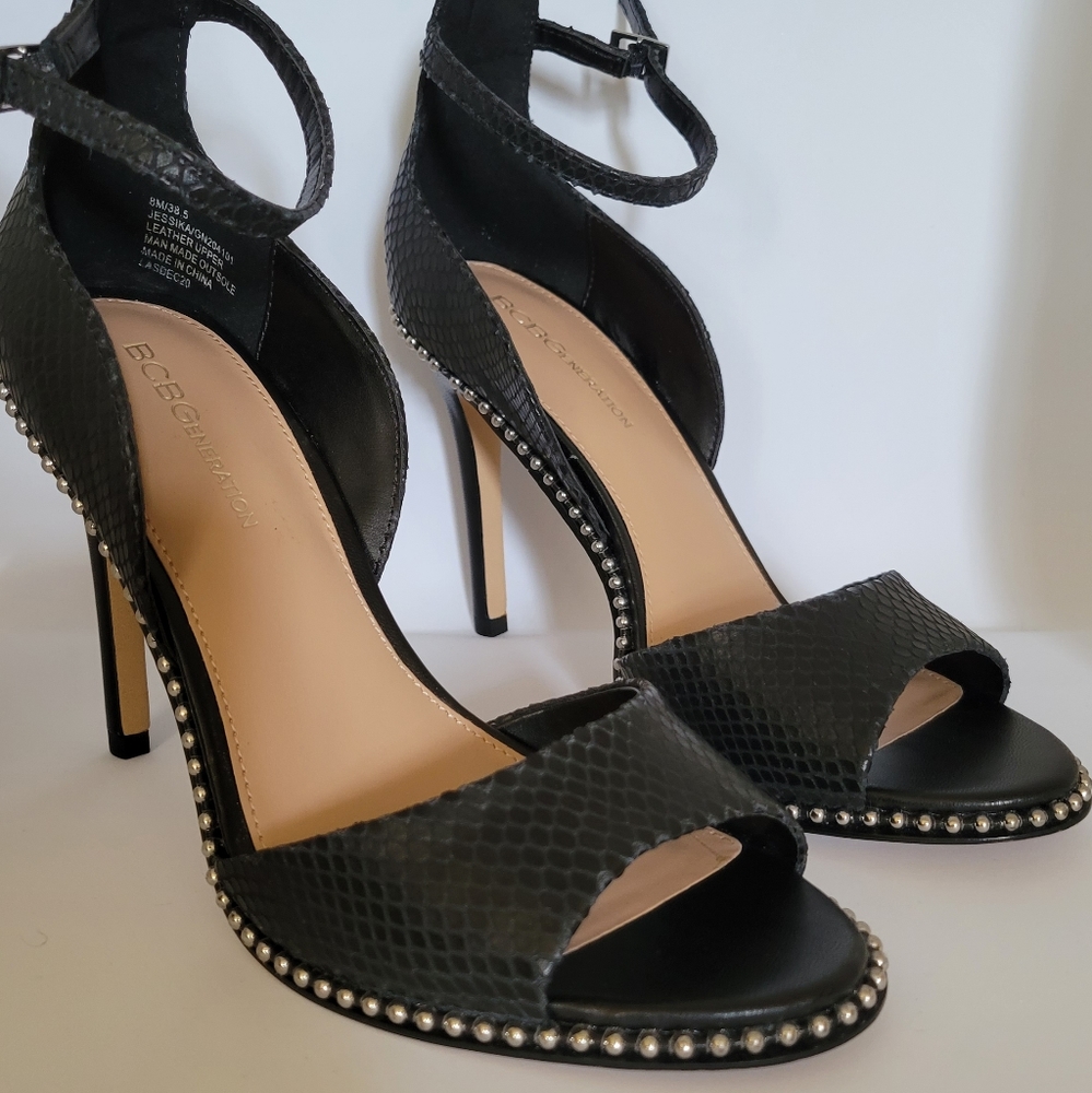 BCBGENERATION​ Jessika Snake-Embossed Leather Stiletto Sandals